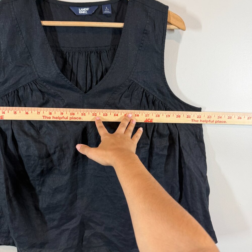 Lands’ End 100% Linen Sleeveless Top Black Size L 14-16 | V-Neck Summer Blouse - Picture 6 of 9